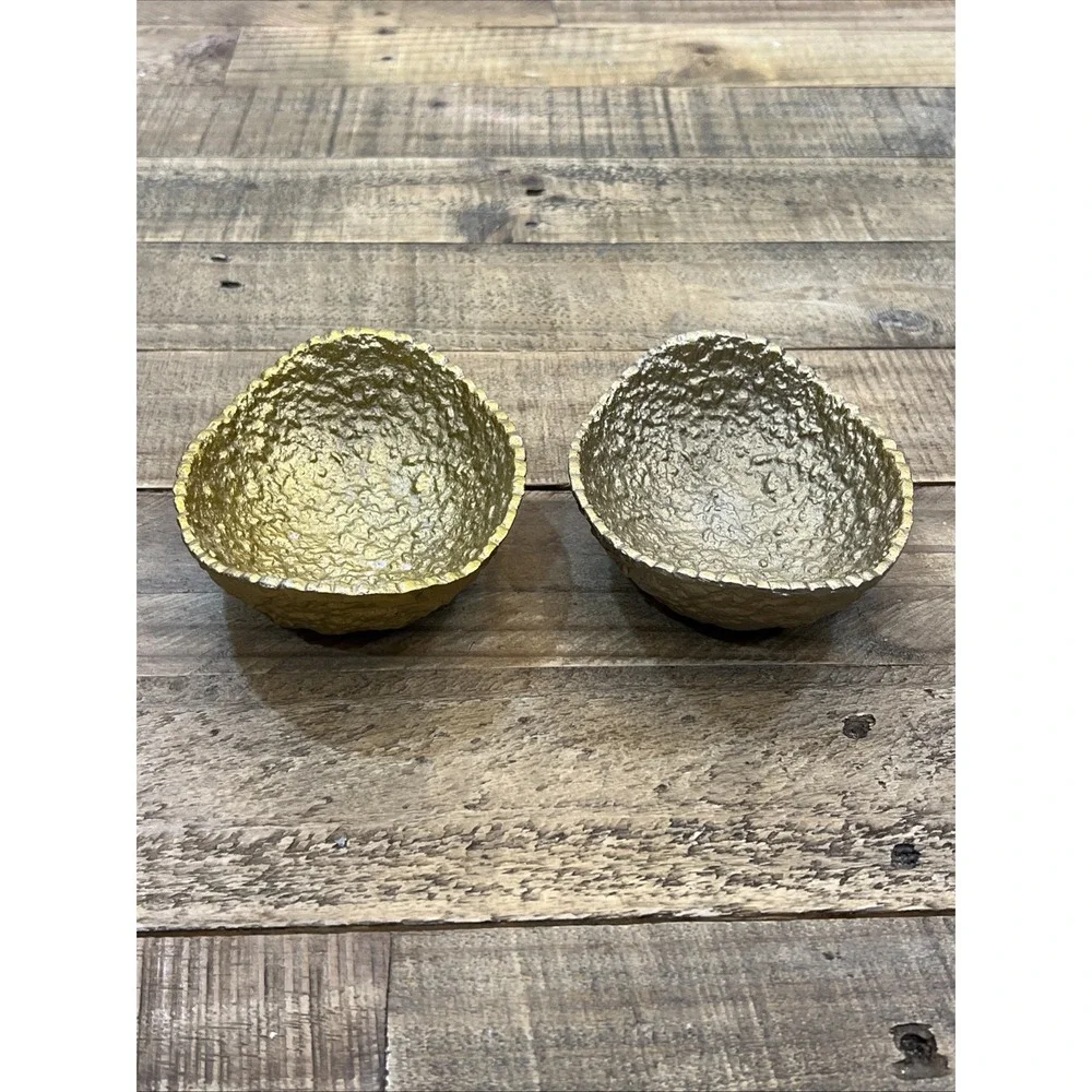 2 NATE BERKUS ALUMINIUM PEBBLE MORAY BOWLS Gold Trinket Catchall Textured